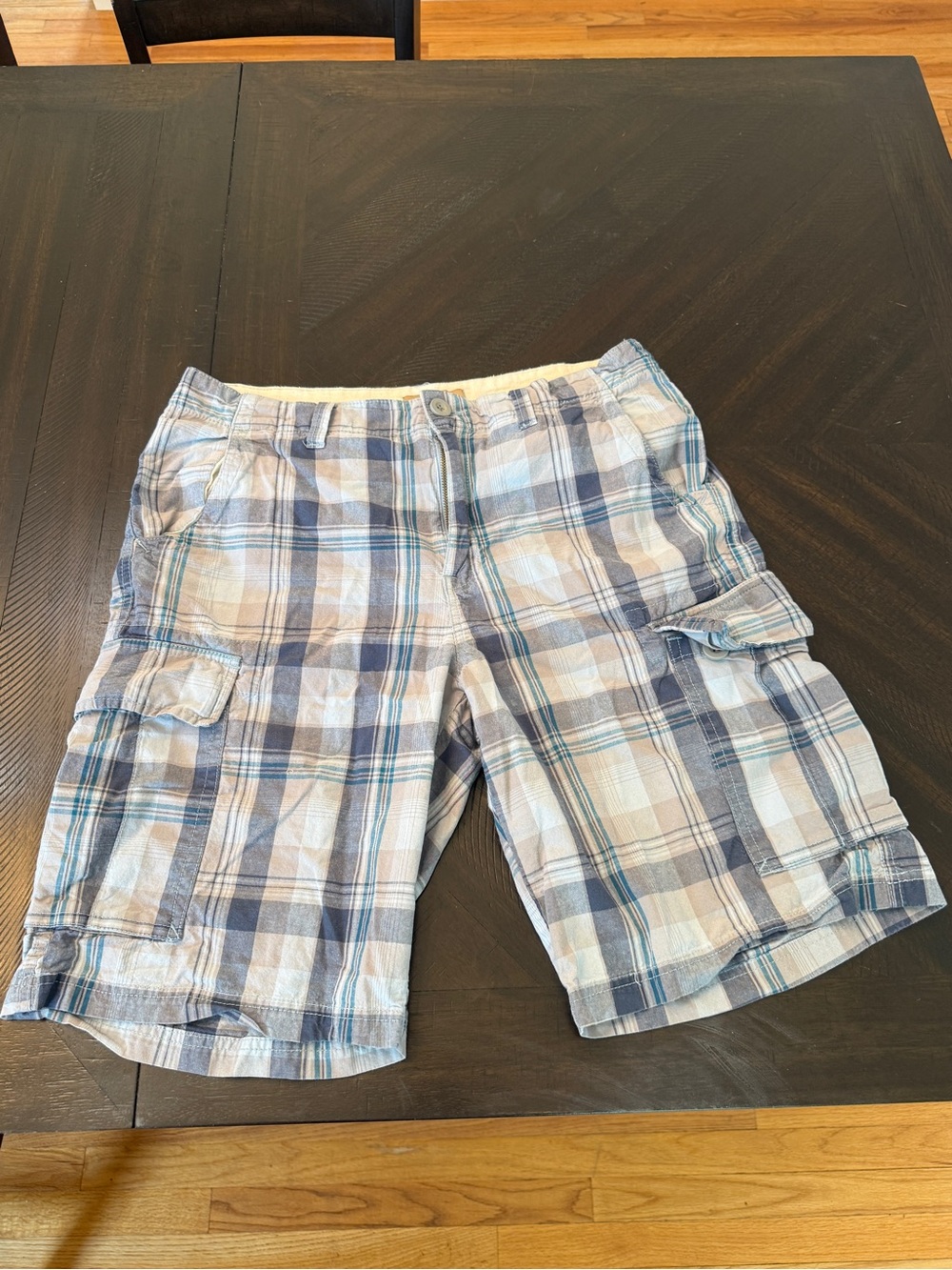 RuffHewn Blue Plaid Cotton Cargo Shorts 🪵 Rugged & Relaxed! Men's Size 34